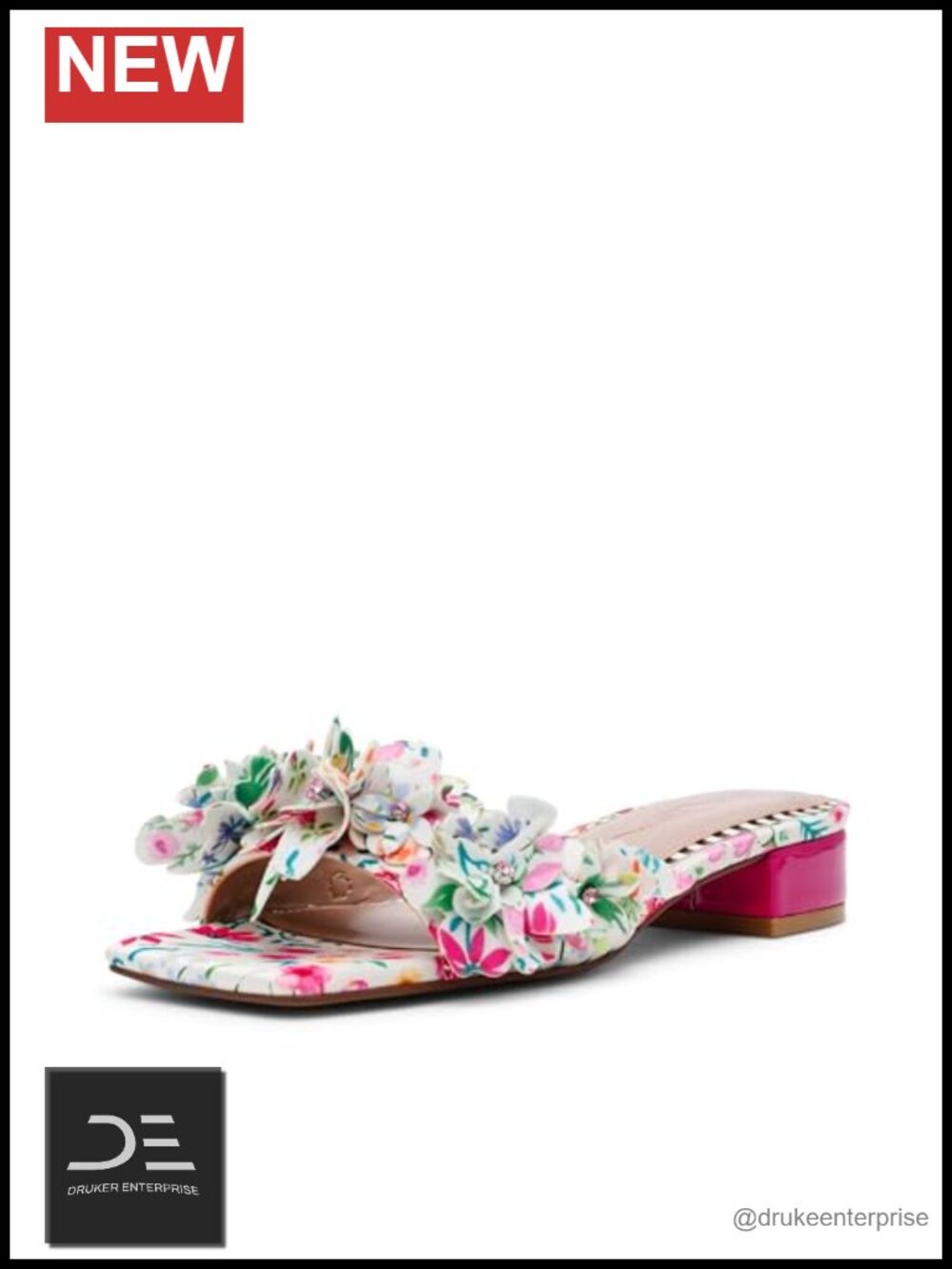 Betsey Johnson Glorria Heeled Sandals Block Heel PU Floral Slip On